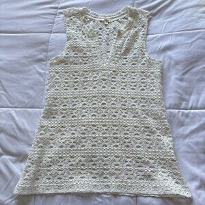 White Crochet Tank Top Womens Small Open Knit Sleeveless Festival Hippie Boho